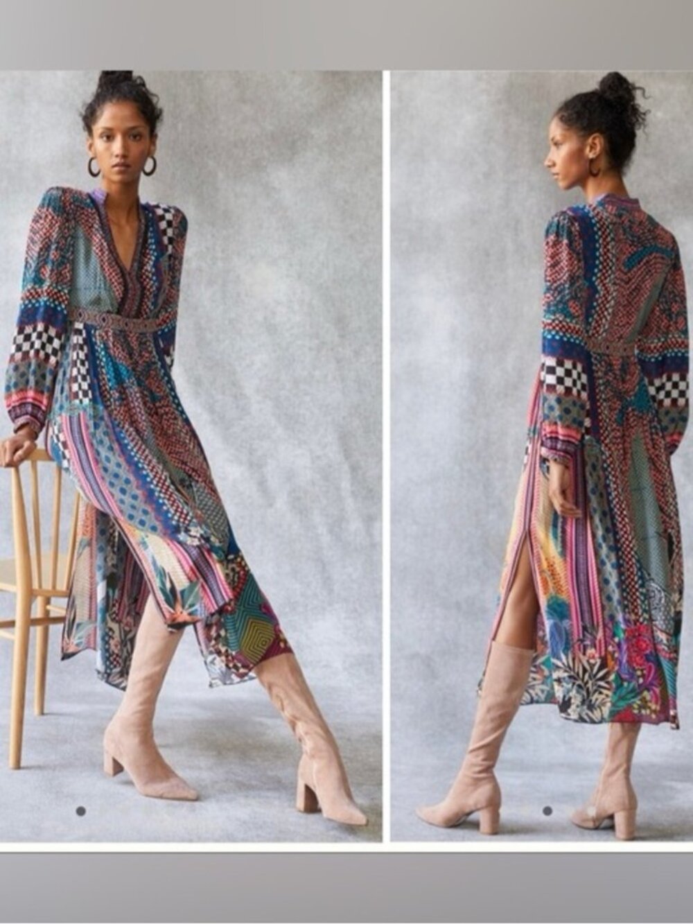 Anthropologie Bhanuni by Jyoti Patterned Maxi Dress Size 00P Boho Patchwork